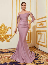 Off Shoulder Knot Side Ruched Front Mermaid Dress - Elonnashop